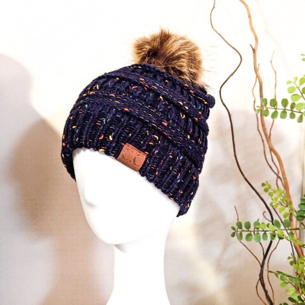 New C.C. Beanie Brand New with Vegan Fur Top - Picture 2 of 3